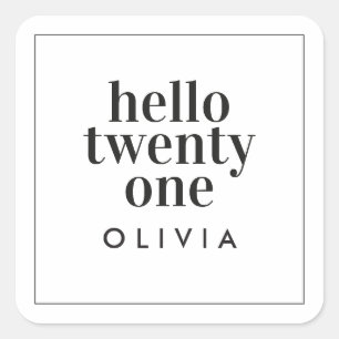 白黒モダンタイポグラフィ21歳の誕生日 スクエアシール