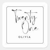 白黒モダンタイポグラフィ21歳の誕生日 スクエアシール (正面)