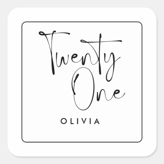 白黒モダンタイポグラフィ21歳の誕生日 スクエアシール (正面)