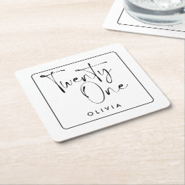 白黒モダンタイポグラフィ21歳の誕生日 スクエアペーパーコースター