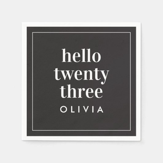 白黒モダンタイポグラフィ21歳の誕生日 スタンダードカクテルナプキン (正面)