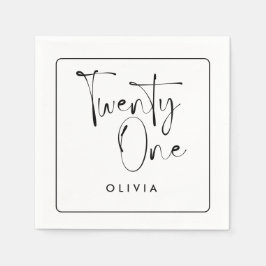白黒モダンタイポグラフィ21歳の誕生日 スタンダードカクテルナプキン