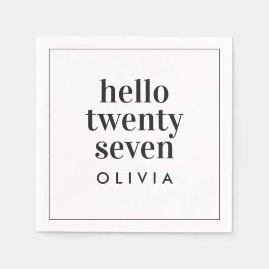 白黒モダンタイポグラフィ21歳の誕生日 スタンダードカクテルナプキン (正面)