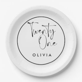 白黒モダンタイポグラフィ21歳の誕生日 ペーパープレート