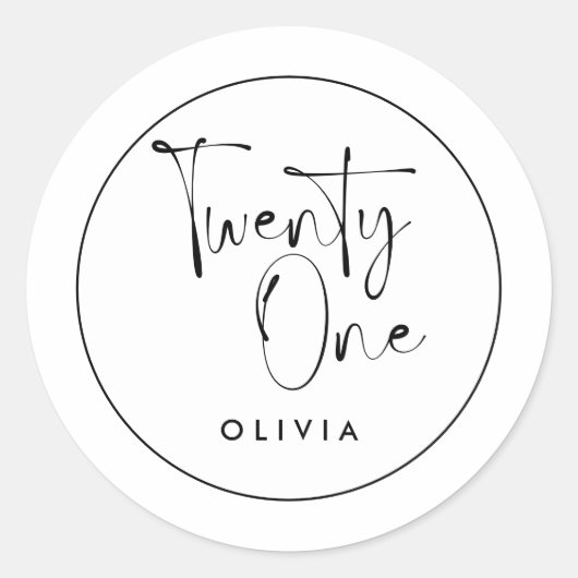 白黒モダンタイポグラフィ21歳の誕生日 ラウンドシール (正面)