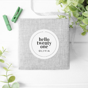 白黒モダンタイポグラフィ21歳の誕生日 ラウンドシール