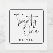 白黒モダンタイポグラフィ21歳の誕生日 ワインラベル (シングルラベル)