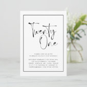 白黒モダンタイポグラフィ21歳の誕生日 招待状 (スタンド正面)