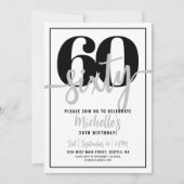 白黒モダンタイポグラフィ60th誕生日パーティー 招待状 (正面)