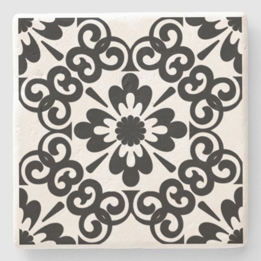 白黒モダンタイル ストーンコースター (正面)