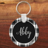 白黒モダンタータンチェックプレイド名前をカスタムする キーホルダー (裏面)