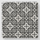 白黒モダンダマスクのグラフィックフローラ ストーンコースター (正面)