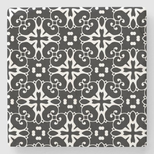 白黒モダンダマスクのグラフィックフローラ ストーンコースター (正面)