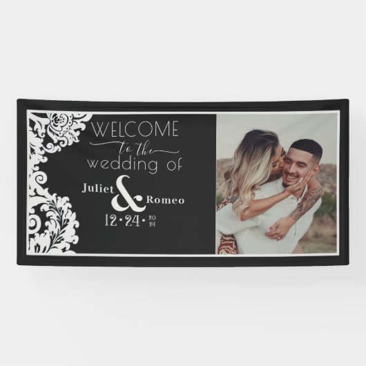 白黒モダンダマスクエレガントへようこそ 横断幕 (横)