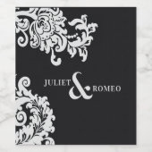 白黒モダンダマスクエレガント結婚式 ワインラベル (シングルラベル)