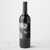 白黒モダンダマスクエレガント結婚式 ワインラベル (正面)