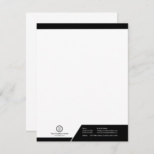 白黒モダンテーマブランドのカスタムロゴ ノートカード (正面/裏面)