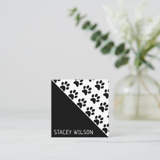 白黒モダンドッグウォーカー又はペットトリマー スクエア名刺 (スタンド正面)