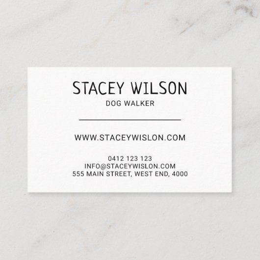 白黒モダンドッグウォーカー又はペットトリマー 名刺 (裏面)
