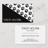 白黒モダンドッグウォーカー又はペットトリマー 名刺 (正面/裏面)