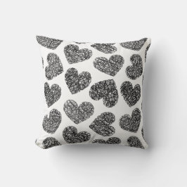 白黒モダンドードルハートパターン クッション