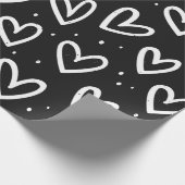 白黒モダンドードルハートパターン ラッピングペーパー (角)