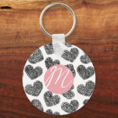 白黒モダンドードルハートモノグラムの キーホルダー (正面)