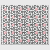 白黒モダンドードルハートモノグラムの ラッピングペーパー (フラット)