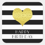 白黒モダンハートハッピーバースデー スクエアシール (正面)