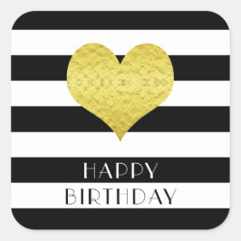 白黒モダンハートハッピーバースデー スクエアシール