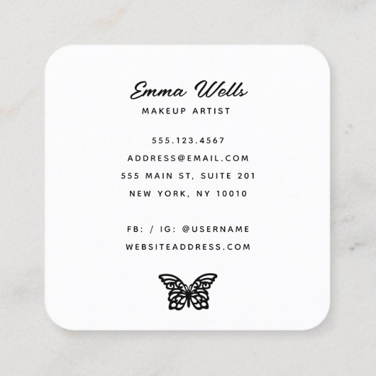白黒モダンバタフライピンク スクエア名刺 (裏面)