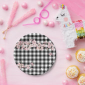 白黒モダンバッファローチェックさくらんぼブロッサム ペーパープレート (パーティー)