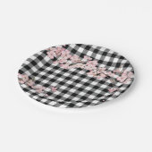 白黒モダンバッファローチェックさくらんぼブロッサム ペーパープレート (アングル)