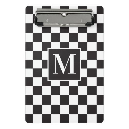 白黒モダンパター市松模様にンモノグラム ミニクリップボード (正面)