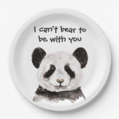 白黒モダンパンダのロマンチックな引用文 ペーパープレート (正面)