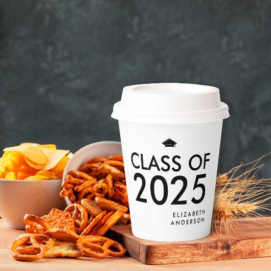 白黒モダンパーソナライズされた卒業党 紙コップ