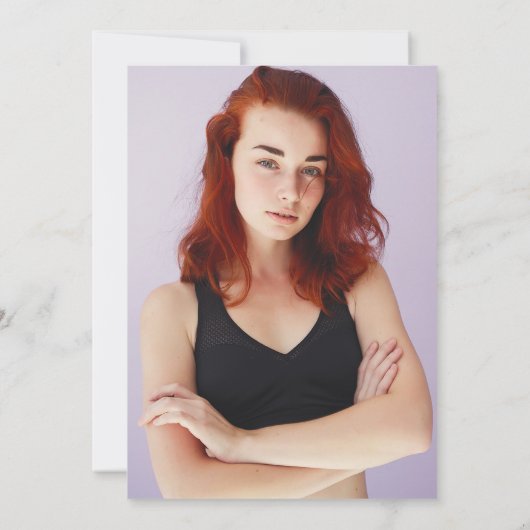 白黒モダンパープル |写真卒業パーティー 招待状 (裏面)