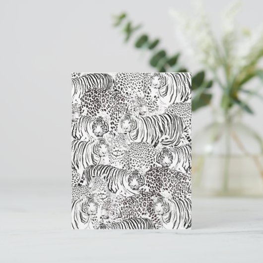 白黒モダンヒョウ虎の動物 シーズンポストカード (スタンド正面)