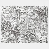 白黒モダンヒョウ虎の動物 フリースブランケット (正面(横))