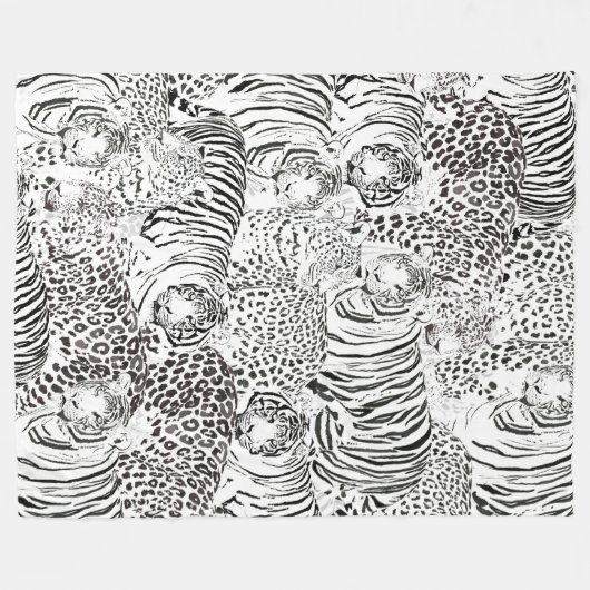 白黒モダンヒョウ虎の動物 フリースブランケット (正面(横))