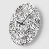 白黒モダンヒョウ虎の動物 ラージ壁時計 (傾斜)