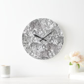 白黒モダンヒョウ虎の動物 ラージ壁時計 (ホーム)