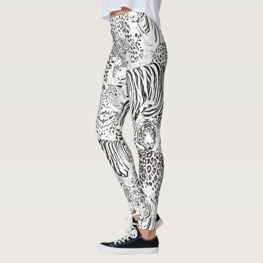 白黒モダンヒョウ虎の動物 レギンス (左)
