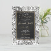 白黒モダンヒョウ虎の動物 招待状 (スタンド正面)