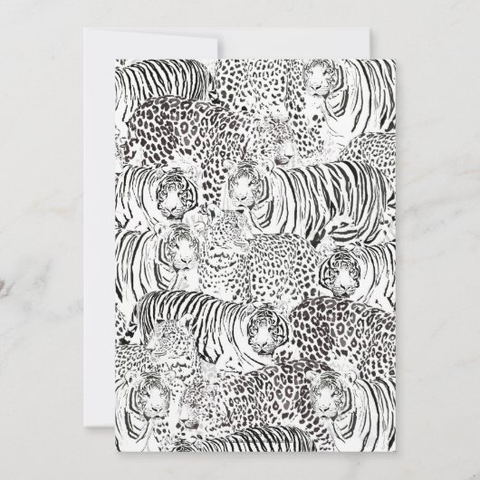 白黒モダンヒョウ虎の動物 招待状 (裏面)