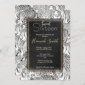 白黒モダンヒョウ虎の動物 招待状 (正面/裏面)