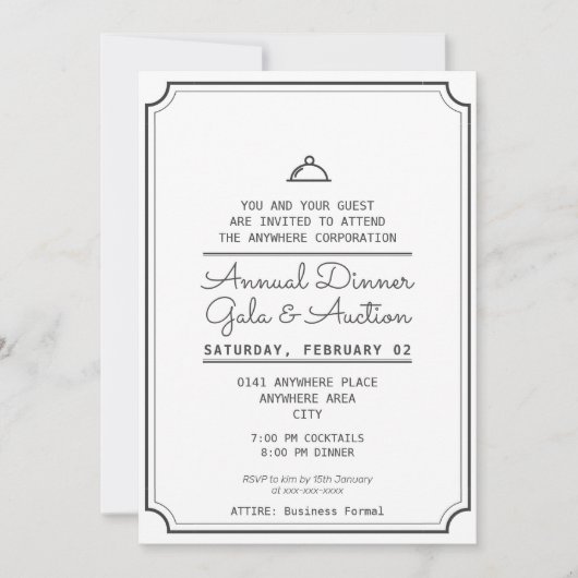白黒モダンビジネスディナーガラ 招待状 (正面)