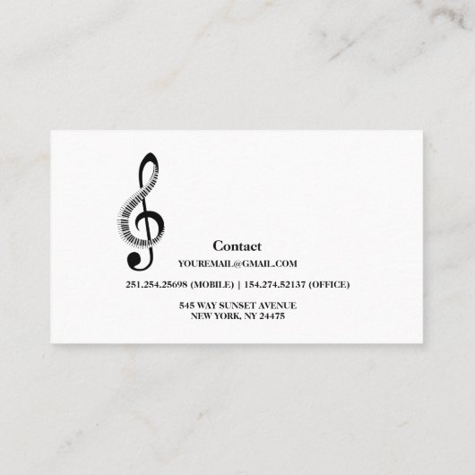 白黒モダンピアノ先生名刺 名刺 (裏面)