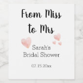 白黒モダンピンクハートブライダルシャワー ワインラベル (シングルラベル)