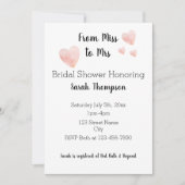 白黒モダンピンクハートブライダルシャワー 招待状 (正面)